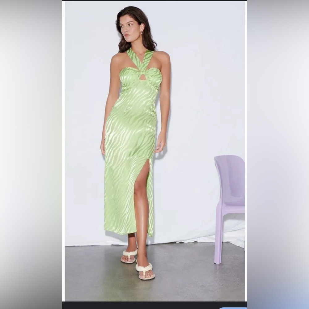 Saylor Connor Green Satin Jacquard‎ Cutout Midi Dress Size M